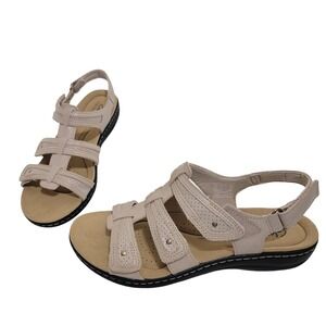 Clarks Collection Laurieann Ivy Sand Leather Strappy Comfort Sandals 9M EUC